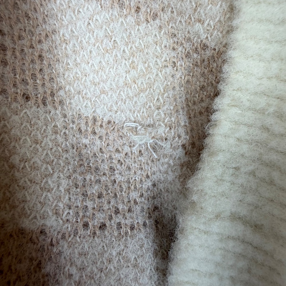 Debut Small Checkerboard Knit Sweater Tan Cream Y2K Indie Skater Pullover - Picture 4 of 7